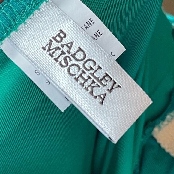 Badgley Mischka‎ Green Drape One Piece Vintage Surplice Swimsuit Size 6 - Picture 3 of 6